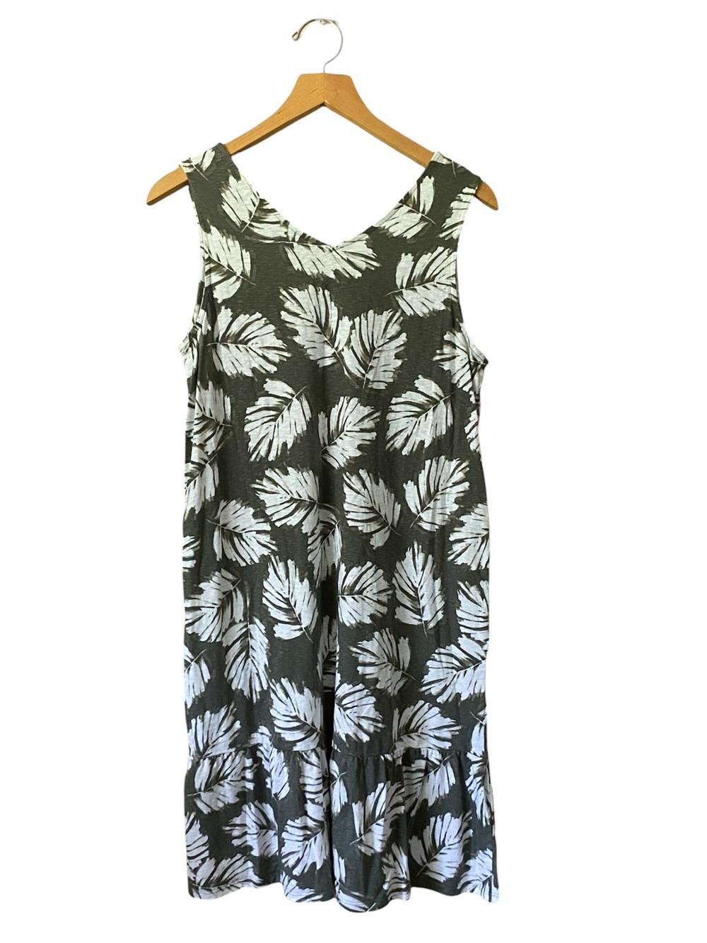 J Jill Flounced Hem Dress Womens M Green Tropical Leaves Resort Beachy Sundress - Picture 5 of 8